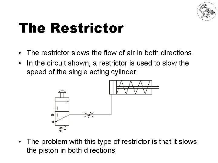 The Restrictor • The restrictor slows the flow of air in both directions. •