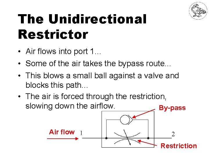 The Unidirectional Restrictor • Air flows into port 1. . . • Some of