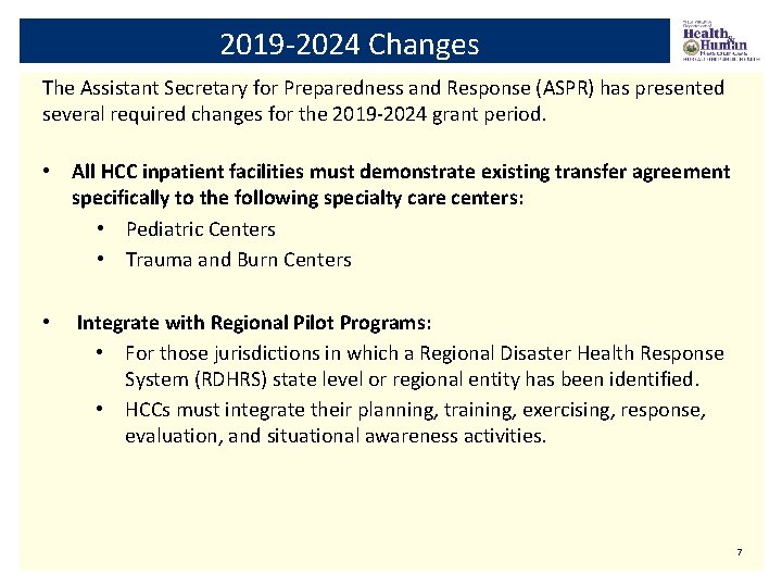 2019 -2024 Changes The Assistant Secretary for Preparedness and Response (ASPR) has presented several