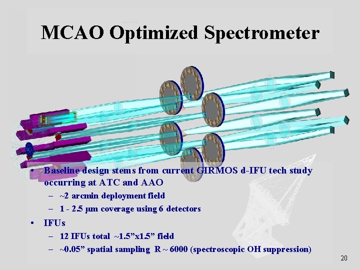 MCAO Optimized Spectrometer • Baseline design stems from current GIRMOS d-IFU tech study occurring