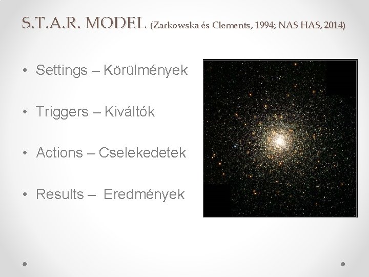 S. T. A. R. MODEL (Zarkowska és Clements, 1994; NAS HAS, 2014) • Settings