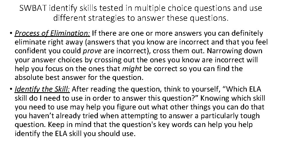 Swbat Worksheets SWBAT identify skills tested in multiple choice questions