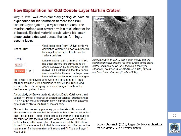 36 Brown University (2013, August 5). New explanation for odd double-layer Martian craters 