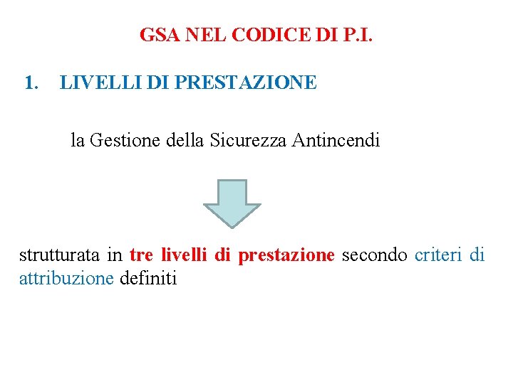 GSA NEL CODICE DI P. I. 1. LIVELLI DI PRESTAZIONE la Gestione della Sicurezza