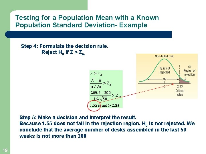 Testing for a Population Mean with a Known Population Standard Deviation- Example Step 4:
