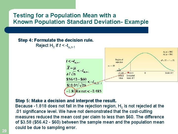 Testing for a Population Mean with a Known Population Standard Deviation- Example Step 4:
