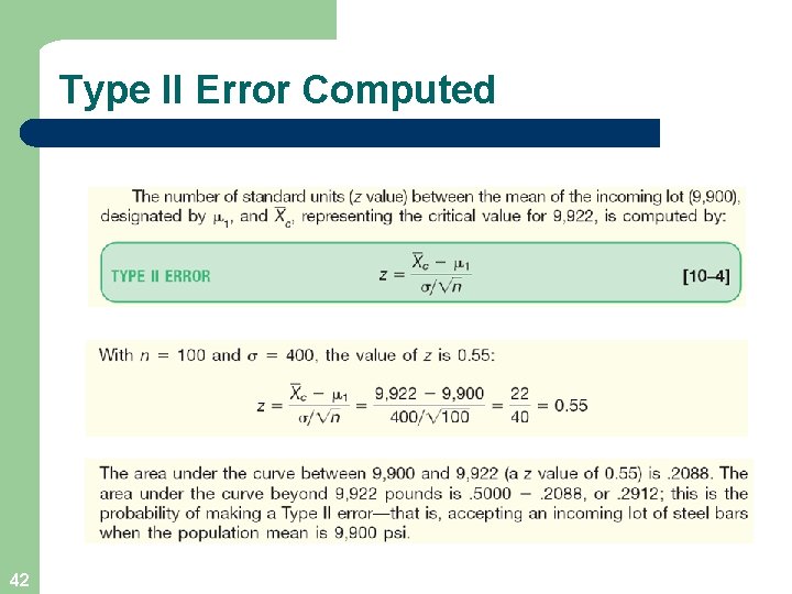 Type II Error Computed 42 