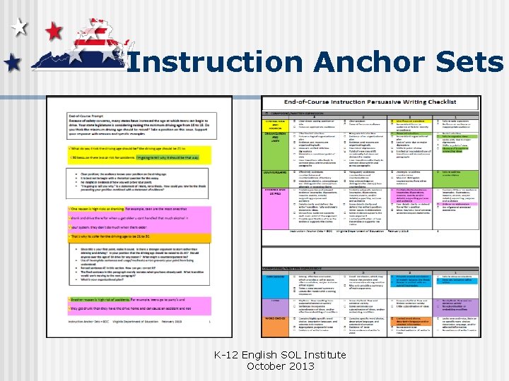  Instruction Anchor Sets K-12 English SOL Institute October 2013 