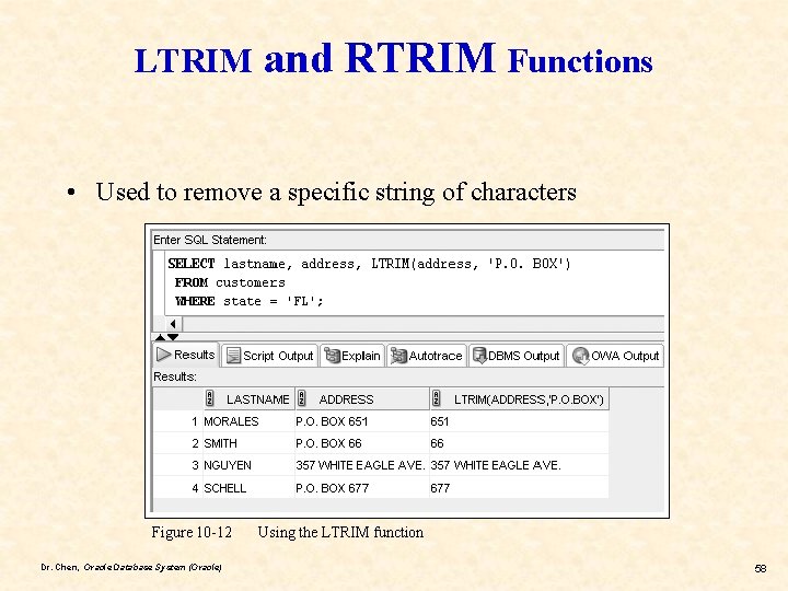 LTRIM and RTRIM Functions • Used to remove a specific string of characters Figure