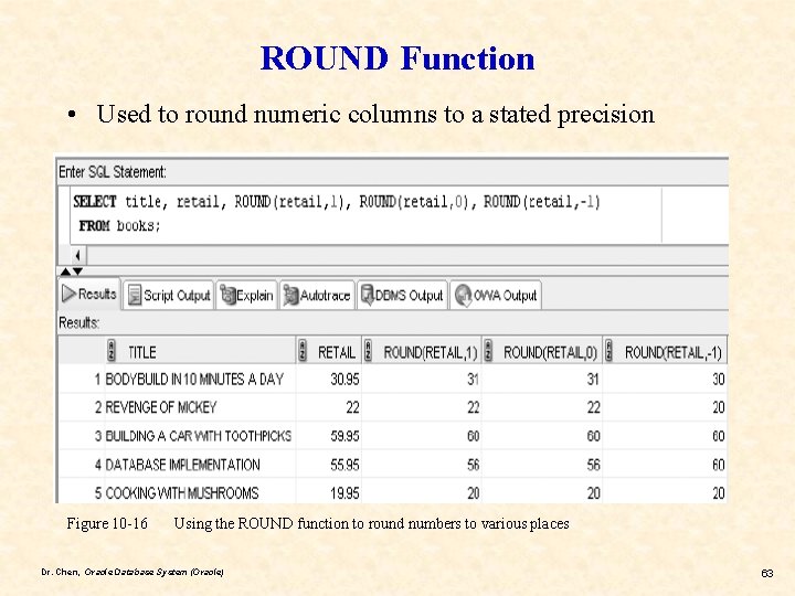 ROUND Function • Used to round numeric columns to a stated precision Figure 10