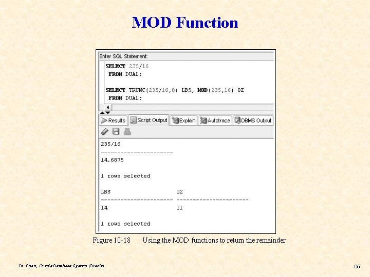 MOD Function Figure 10 -18 Dr. Chen, Oracle Database System (Oracle) Using the MOD