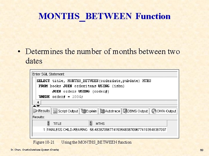MONTHS_BETWEEN Function • Determines the number of months between two dates Figure 10 -21