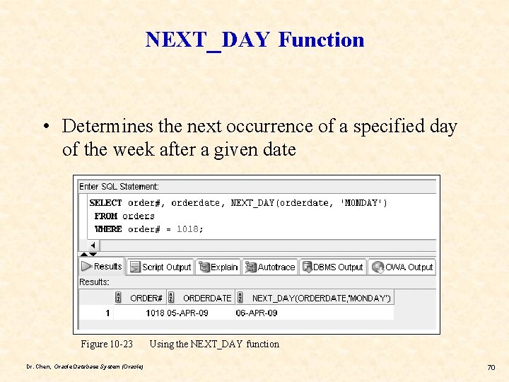 NEXT_DAY Function • Determines the next occurrence of a specified day of the week