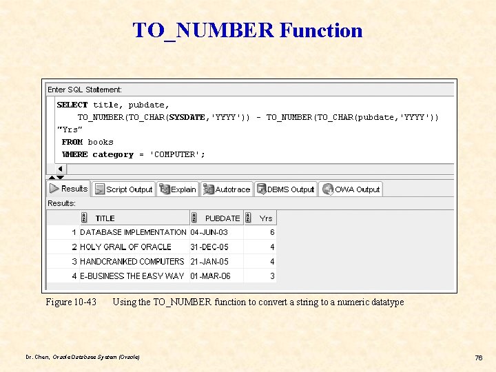 TO_NUMBER Function Figure 10 -43 Using the TO_NUMBER function to convert a string to