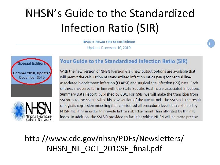 NHSN’s Guide to the Standardized Infection Ratio (SIR) http: //www. cdc. gov/nhsn/PDFs/Newsletters/ NHSN_NL_OCT_2010 SE_final.