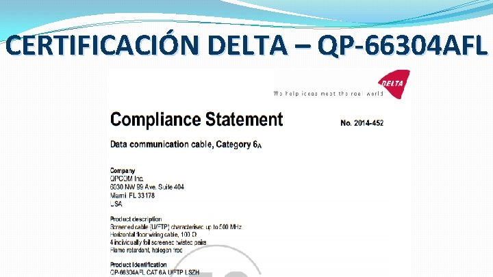 CERTIFICACIÓN DELTA – QP-66304 AFL 