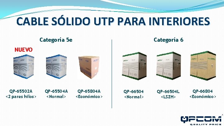 CABLE SÓLIDO UTP PARA INTERIORES Categoría 5 e Categoría 6 NUEVO QP-65502 A <2 CABLE SÓLIDO UTP PARA INTERIORES Categoría 5 e Categoría 6 NUEVO QP-65502 A <2