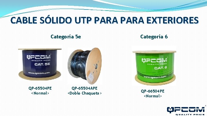 CABLE SÓLIDO UTP PARA EXTERIORES Categoría 5 e QP-65504 PE <Normal> QP-65504 APE <Doble