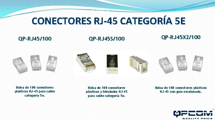 CONECTORES RJ-45 CATEGORÍA 5 E QP-RJ 45/100 QP-RJ 45 S/100 QP-RJ 45 X 2/100