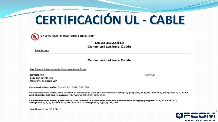 CERTIFICACIÓN UL - CABLE 