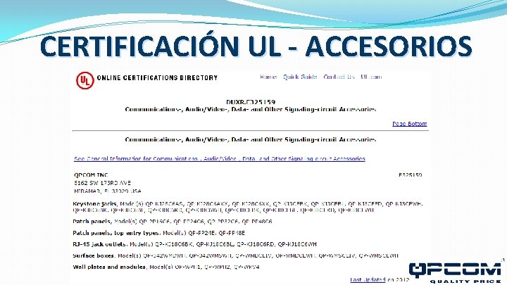 CERTIFICACIÓN UL - ACCESORIOS 