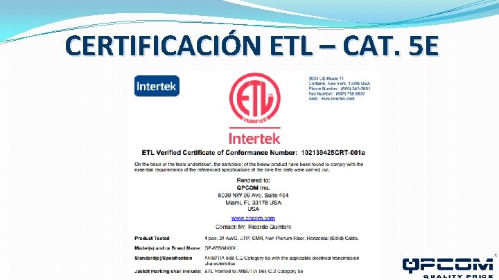 CERTIFICACIÓN ETL – CAT. 5 E 