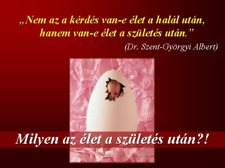 „Nem az a kérdés van-e élet a halál után, hanem van-e élet a születés