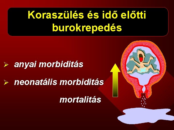 Koraszülés és idő előtti burokrepedés Ø anyai morbiditás Ø neonatális morbiditás mortalitás 