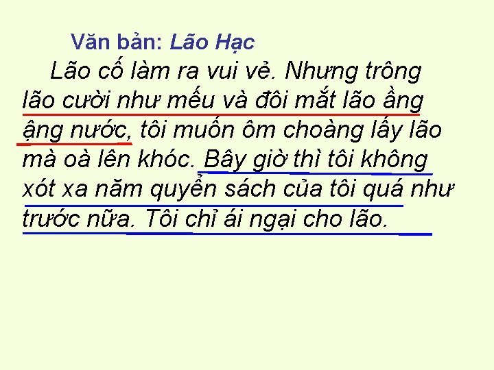 Văn bản: Lão Hạc Lão cố làm ra vui vẻ. Nhưng trông lão cười