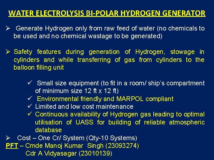 WATER ELECTROLYSIS BI-POLAR HYDROGEN GENERATOR Generate Hydrogen only from raw feed of water (no