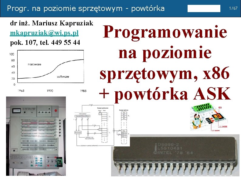 Progr. na poziomie sprzętowym - powtórka dr inż. Mariusz Kapruziak mkapruziak@wi. ps. pl pok.