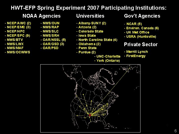 HWT-EFP Spring Experiment 2007 Participating Institutions: NOAA Agencies - NCEP/AWC (2) - NCEP/EMC (3)