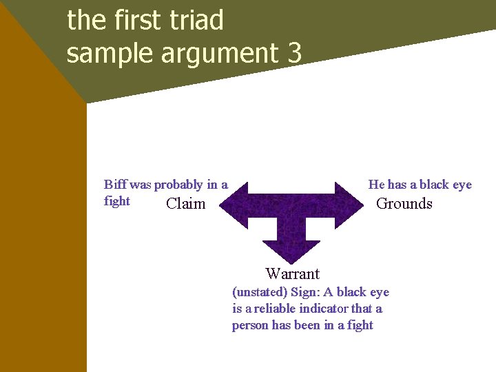 the first triad sample argument 3 Biff was probably in a fight Claim He