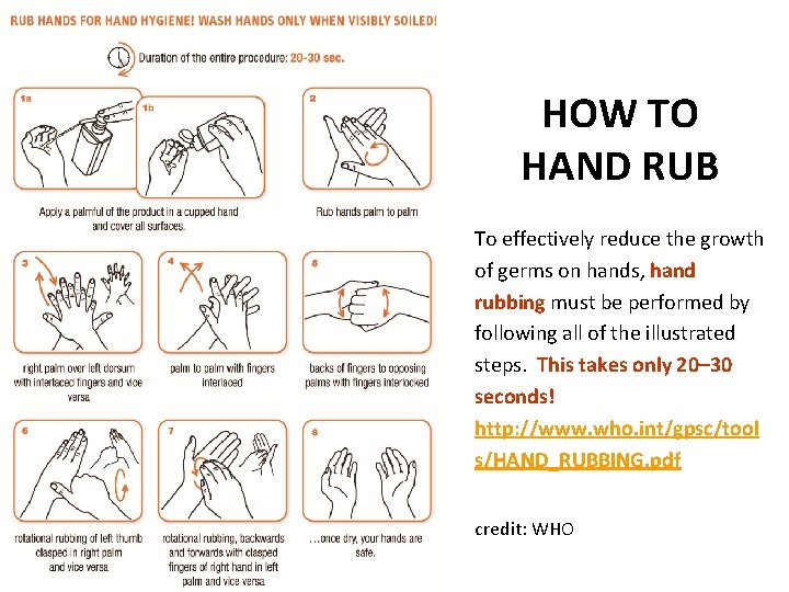 HOW TO HAND RUB To effectively reduce the growth of germs on hands, hand