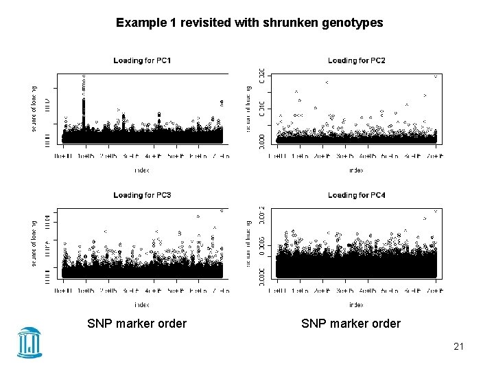 Example 1 revisited with shrunken genotypes SNP marker order 21 