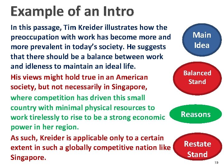 Example of an Intro In this passage, Tim Kreider illustrates how the Main preoccupation