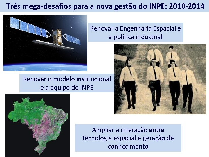 Três mega-desafios para a nova gestão do INPE: 2010 -2014 Renovar a Engenharia Espacial