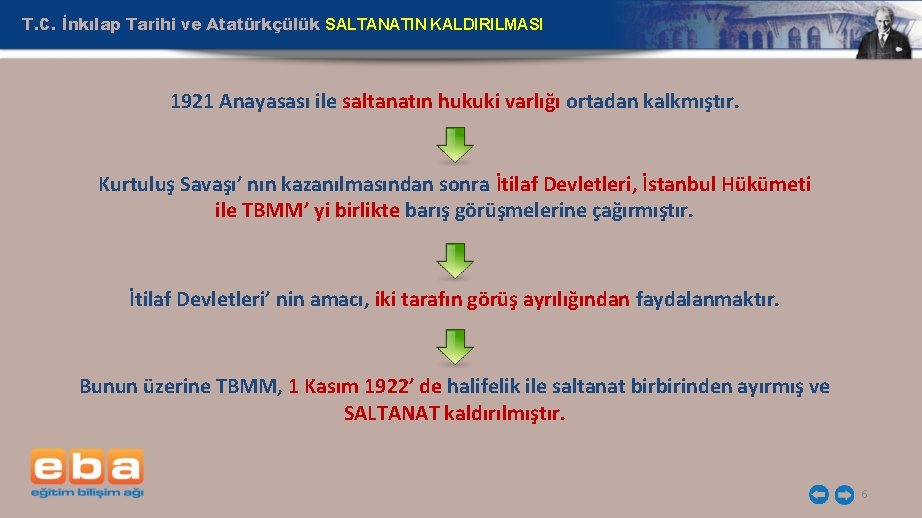 T. C. İnkılap Tarihi ve Atatürkçülük SALTANATIN KALDIRILMASI 1921 Anayasası ile saltanatın hukuki varlığı