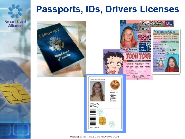 Passports, IDs, Drivers Licenses Property of the Smart Card Alliance © 2008 