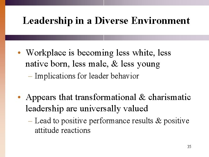 Leadership in a Diverse Environment • Workplace is becoming less white, less native born,