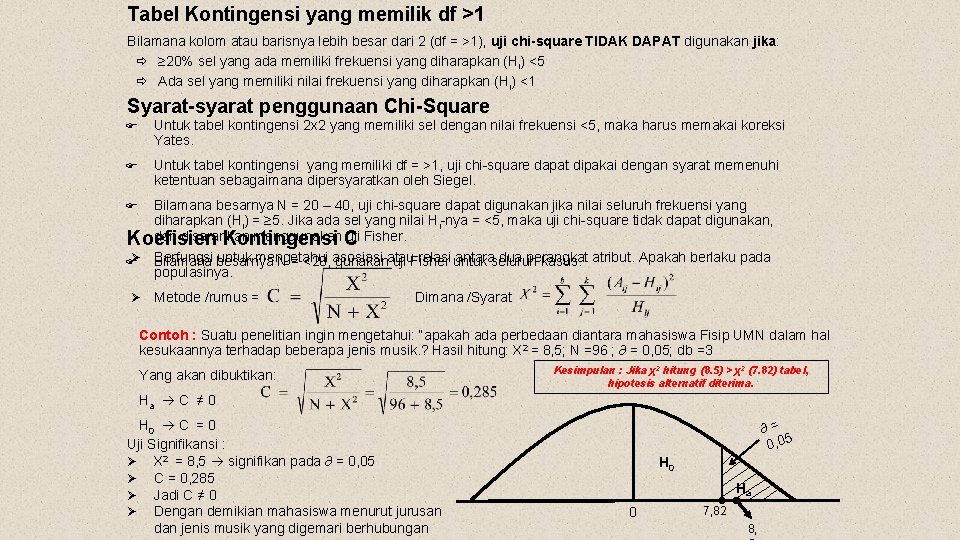 Tabel Kontingensi yang memilik df >1 Bilamana kolom atau barisnya lebih besar dari 2