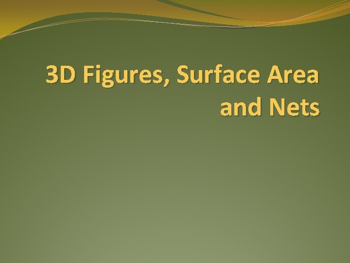 3 D Figures, Surface Area and Nets 