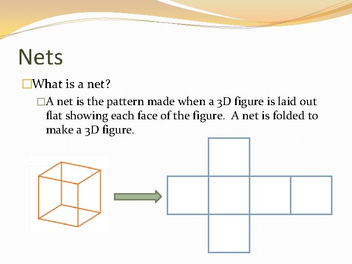 Nets �What is a net? �A net is the pattern made when a 3