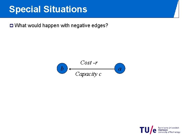 Special Situations p What would happen with negative edges? b Cost -r Capacity c