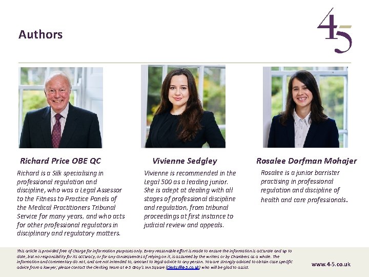 Authors Richard Price OBE QC Richard is a Silk specialising in professional regulation and