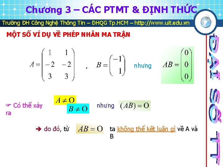 Chương 3 – CÁC PTMT & ĐỊNH THỨC Trường ĐH Công Nghệ Thông Tin