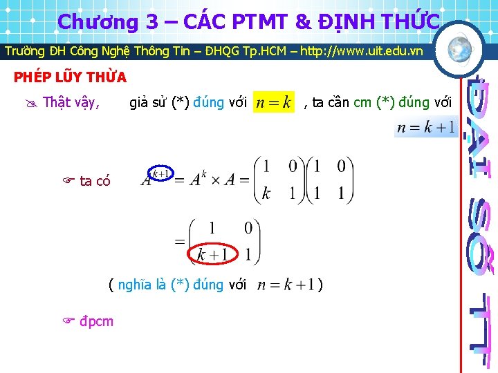 Chương 3 – CÁC PTMT & ĐỊNH THỨC Trường ĐH Công Nghệ Thông Tin