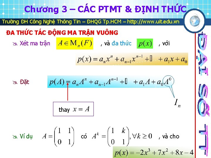 Chương 3 – CÁC PTMT & ĐỊNH THỨC Trường ĐH Công Nghệ Thông Tin