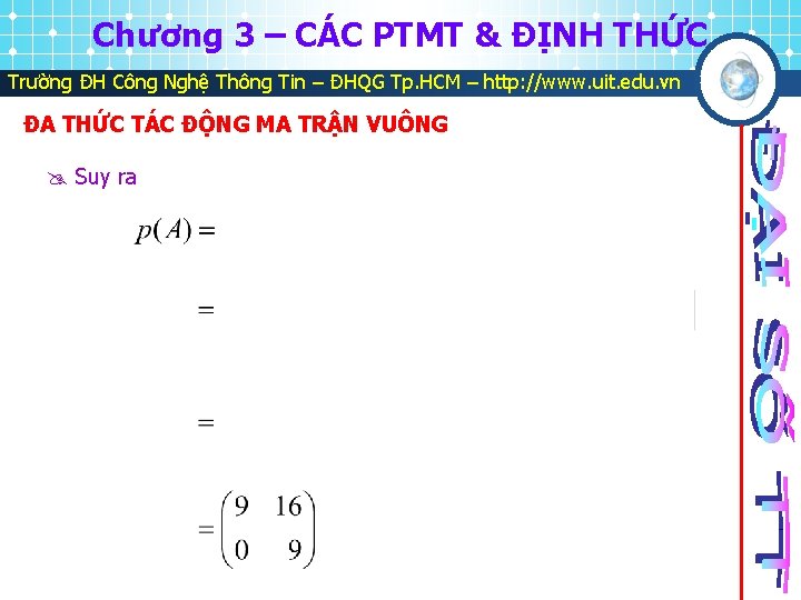 Chương 3 – CÁC PTMT & ĐỊNH THỨC Trường ĐH Công Nghệ Thông Tin