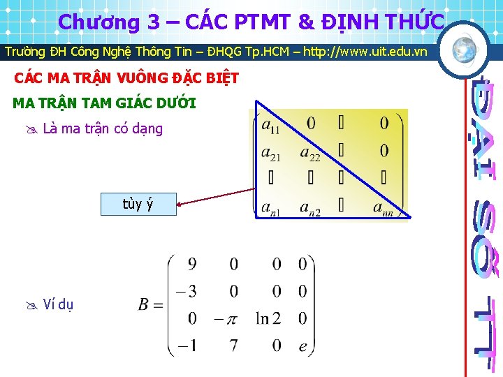 Chương 3 – CÁC PTMT & ĐỊNH THỨC Trường ĐH Công Nghệ Thông Tin